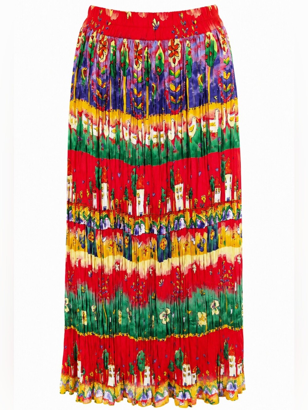 Stonebridge Vintage Colorful Graphic Print Crinkle Maxi Skirt M Petite Goose